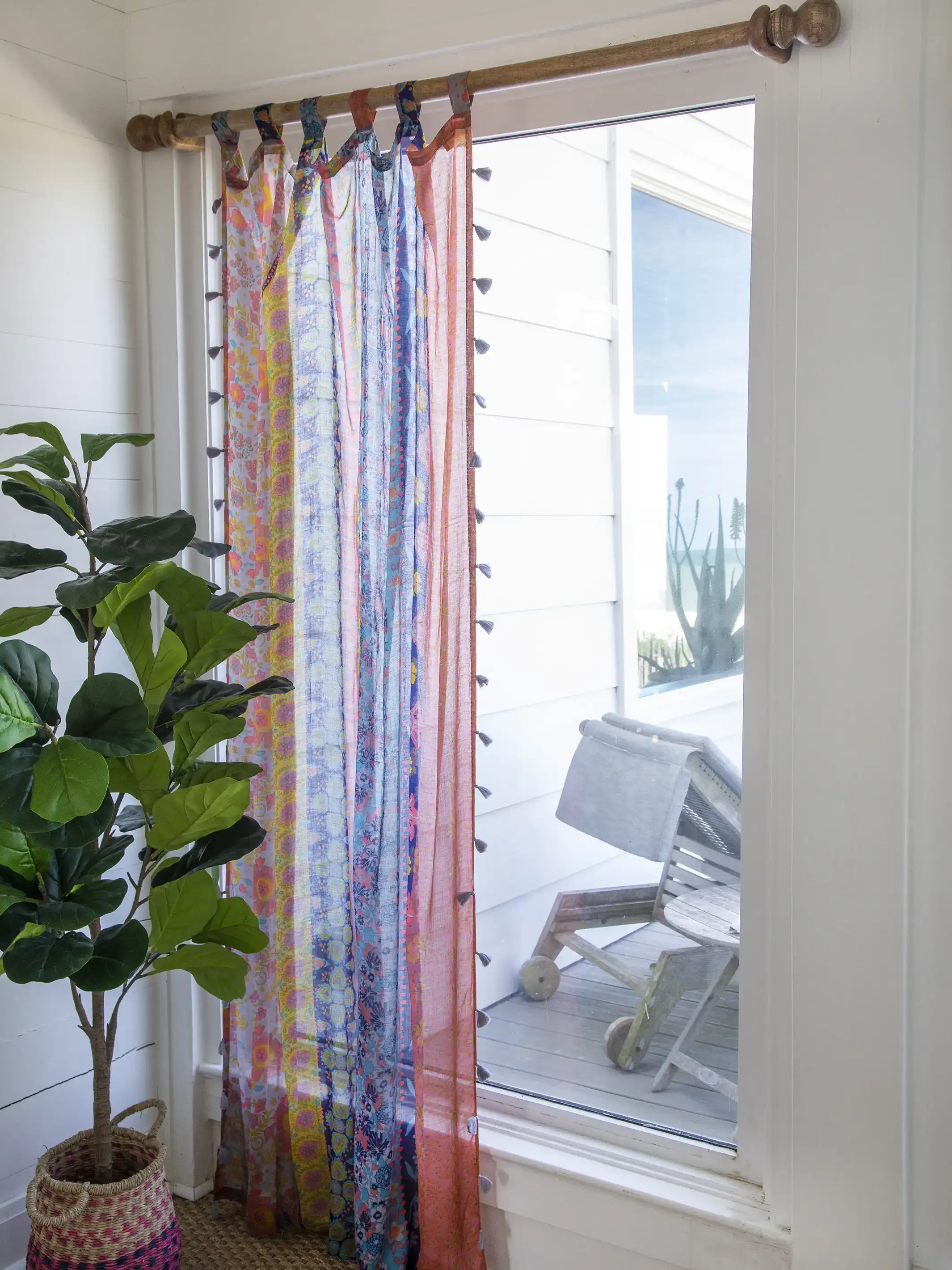 Printed Curtain Panel - Coral Pink Teal