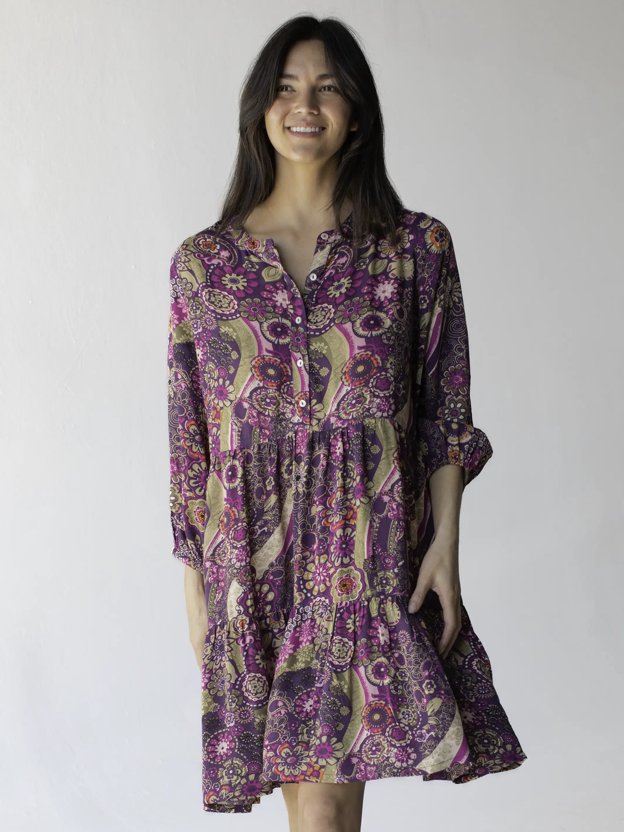 Anita Tunic Dress - Retro Purple Floral