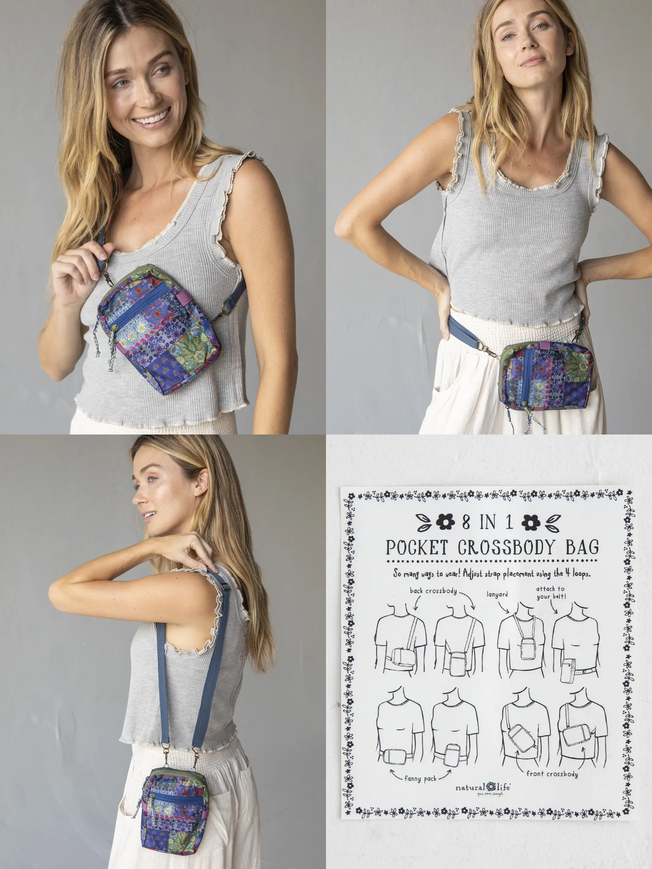 8-in-1 Pocket Crossbody - Blue Patchwork