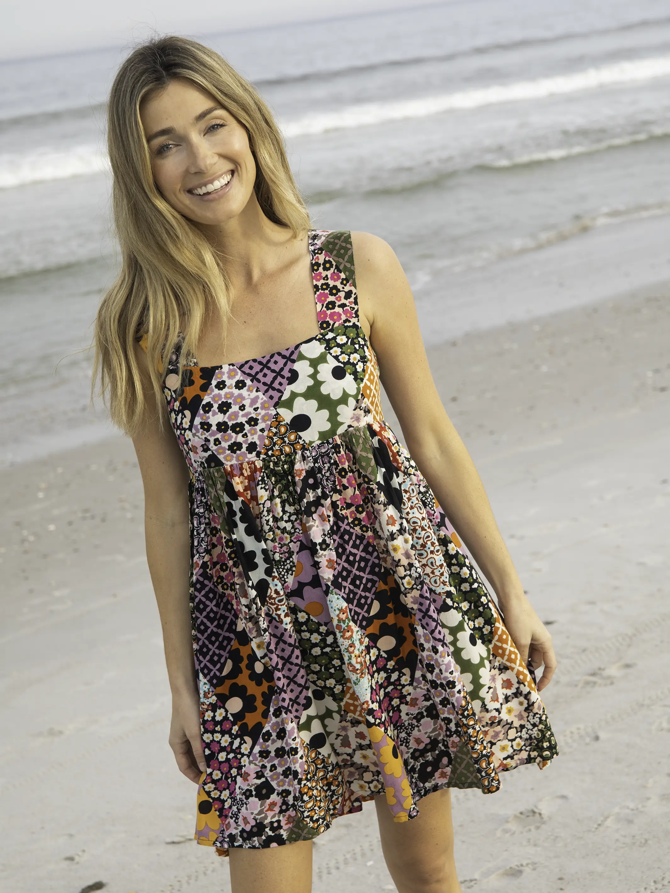 Tricia Mini Dress - Floral Diamonds Patchwork