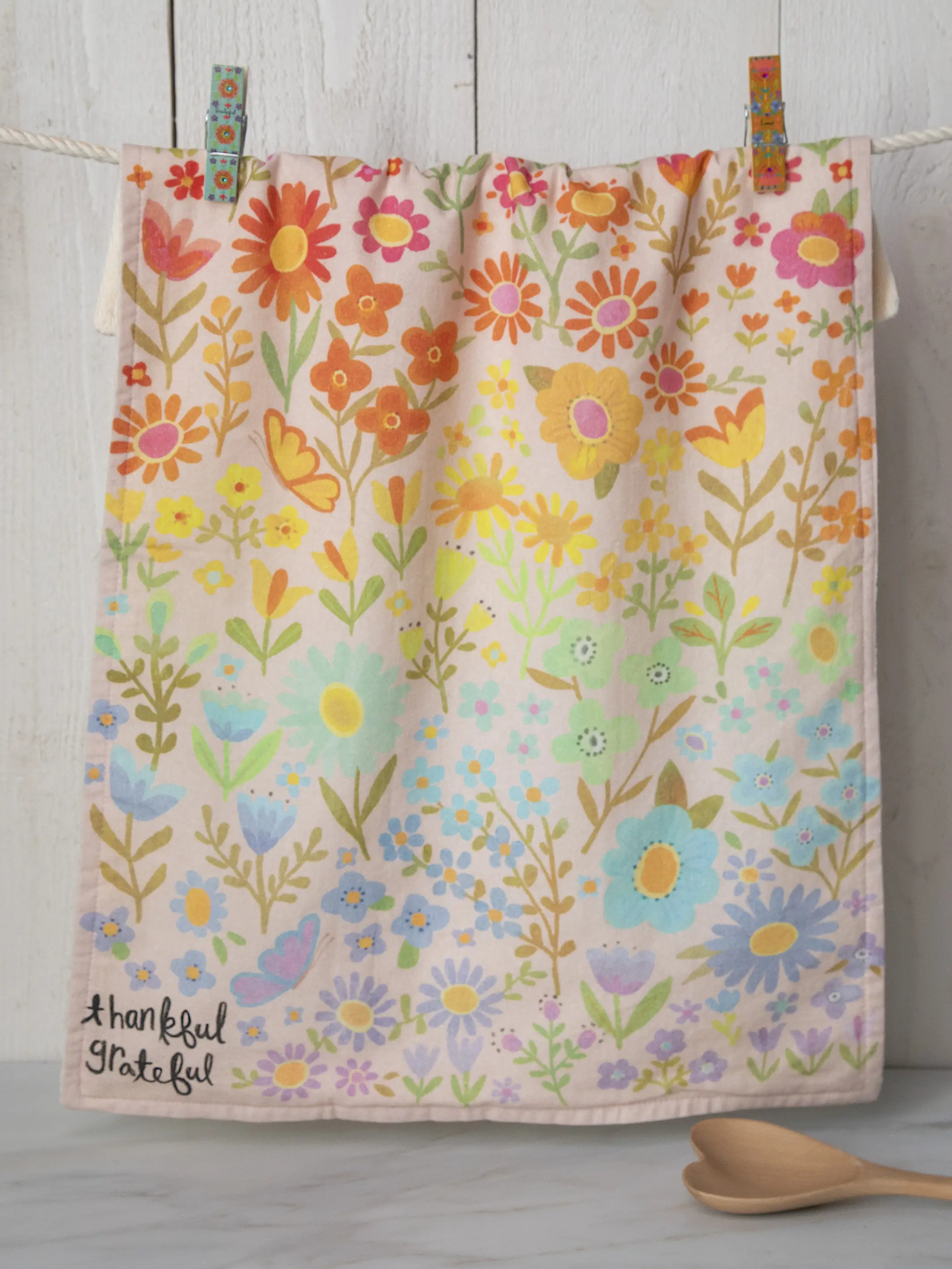 Cotton Dish Towel - Thankful Grateful Floral