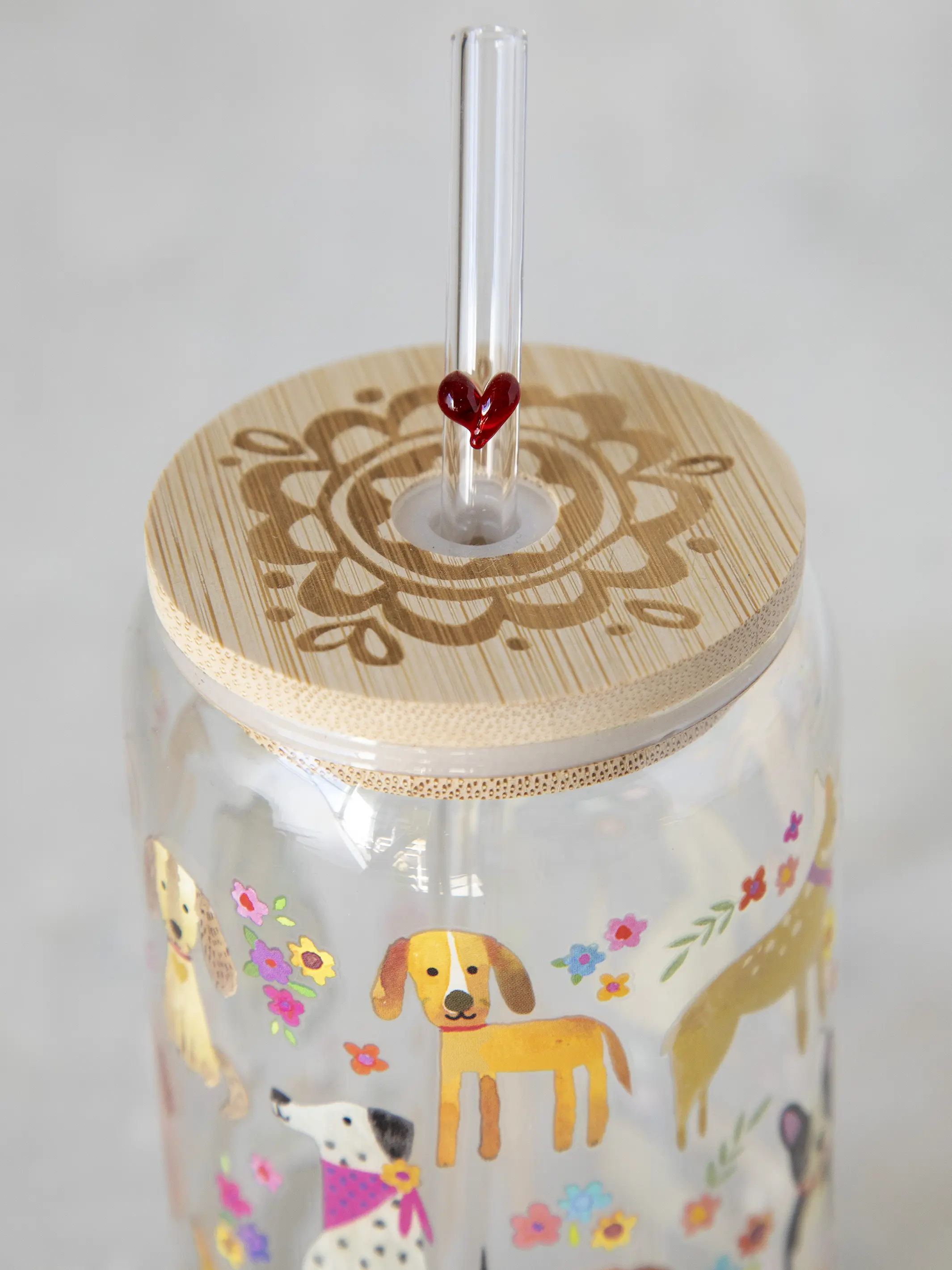 Glass Tumbler With Lid & Straw - Dog