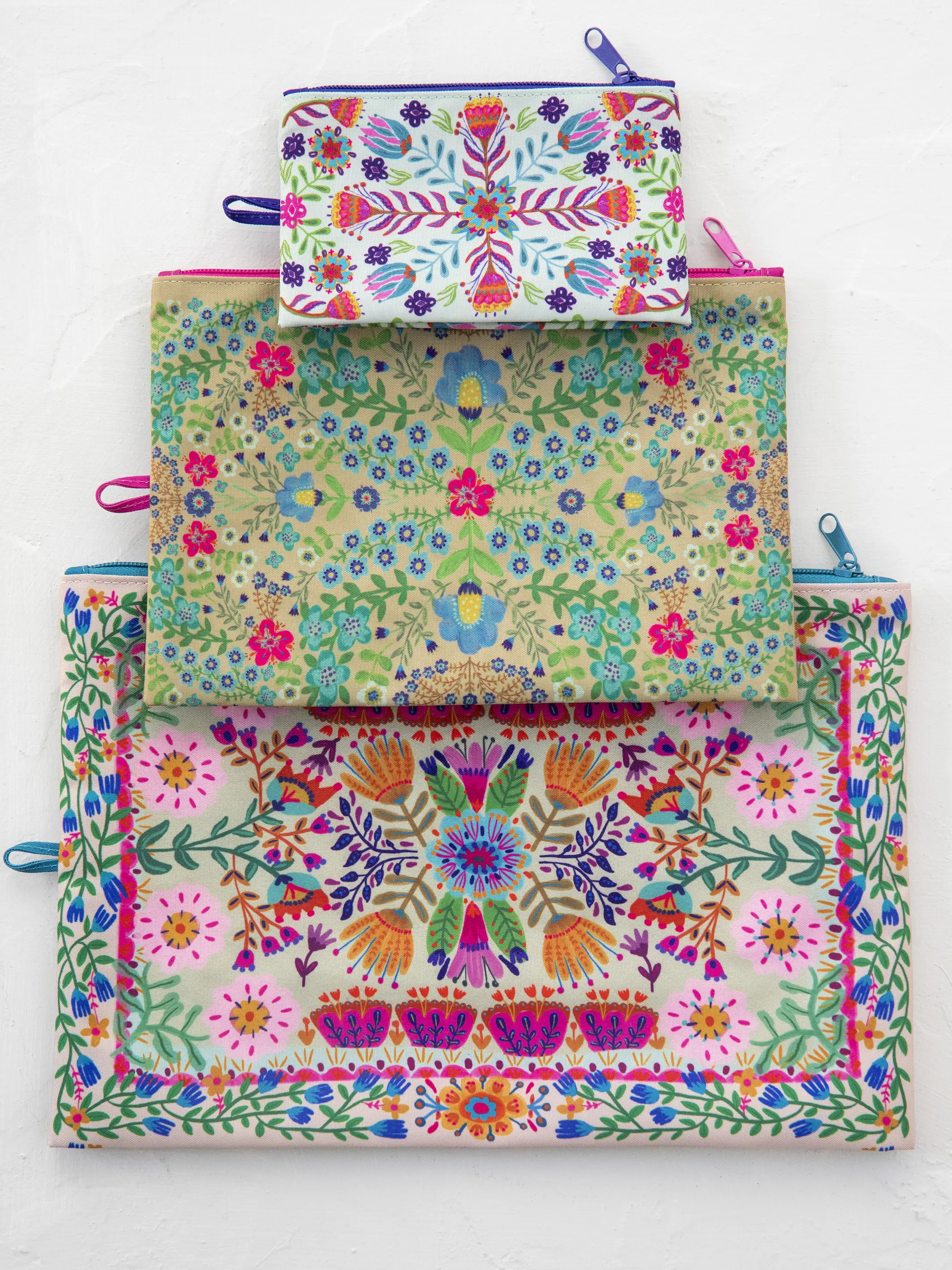 Anything & Everything Pouches, Set of 3 - Taupe Folk Flower
