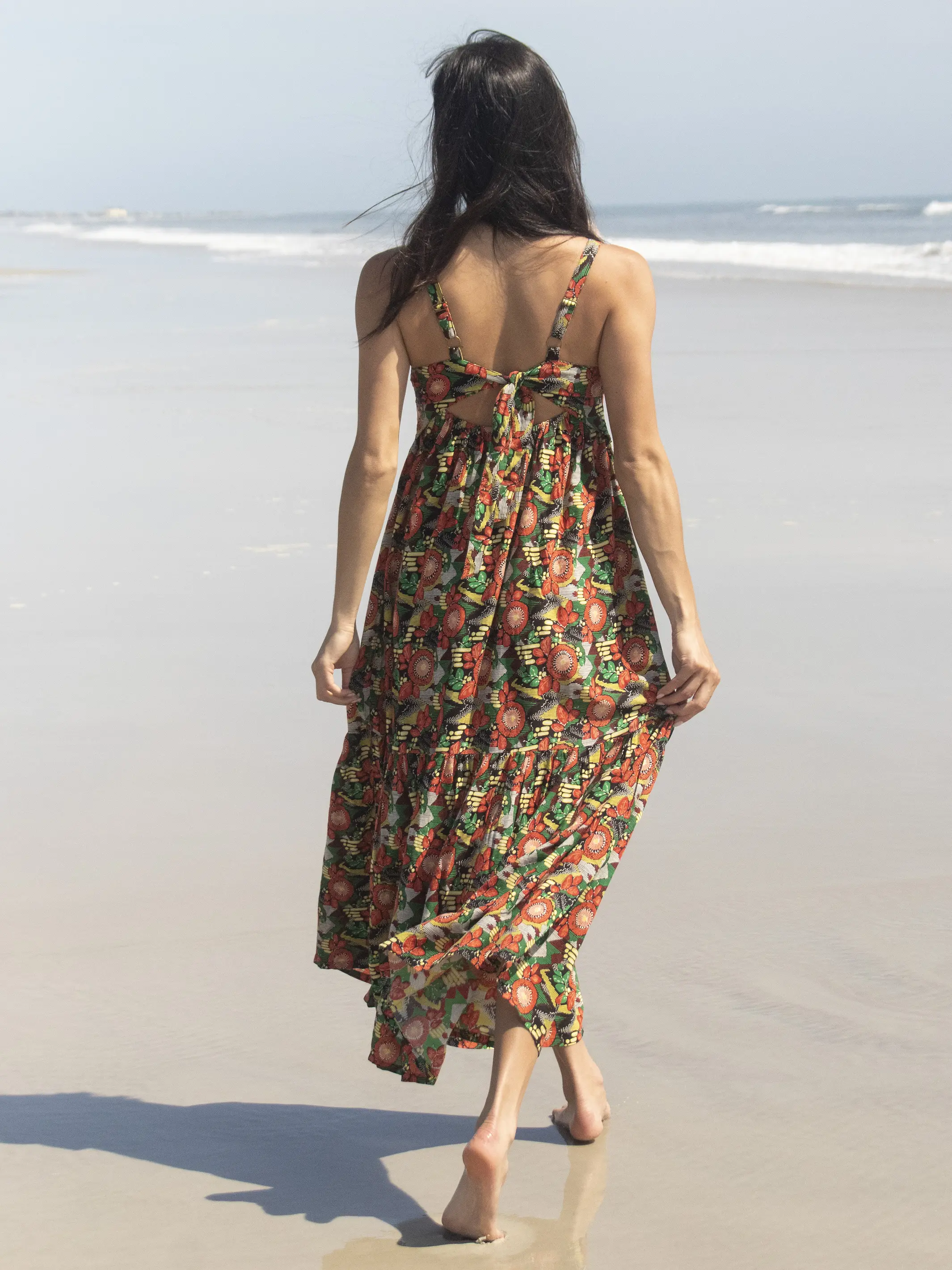 Mia Tie-Back Maxi Dress - Orange Floral Blooms