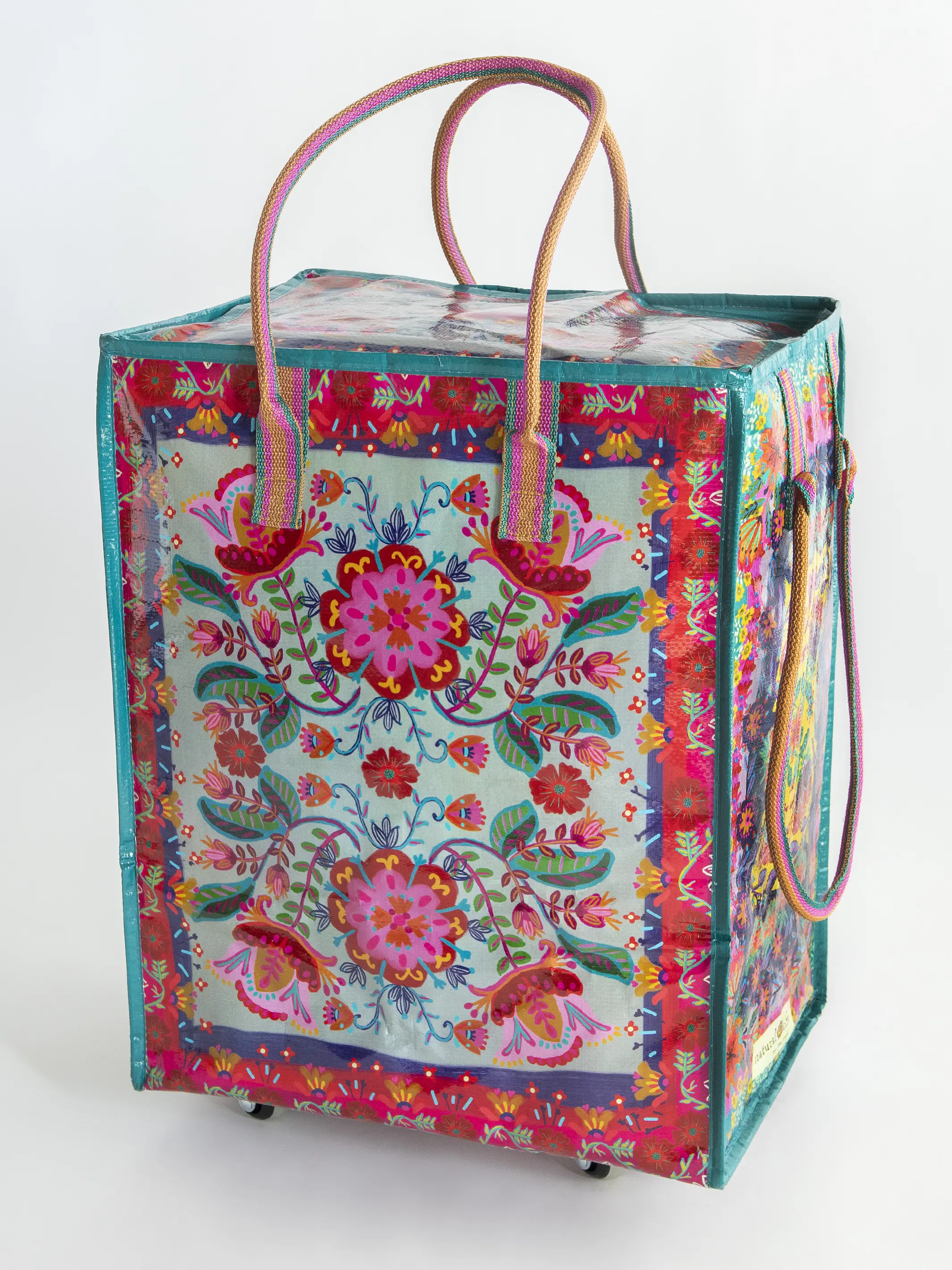 Rolling Tote Bag - Red Folk Flower