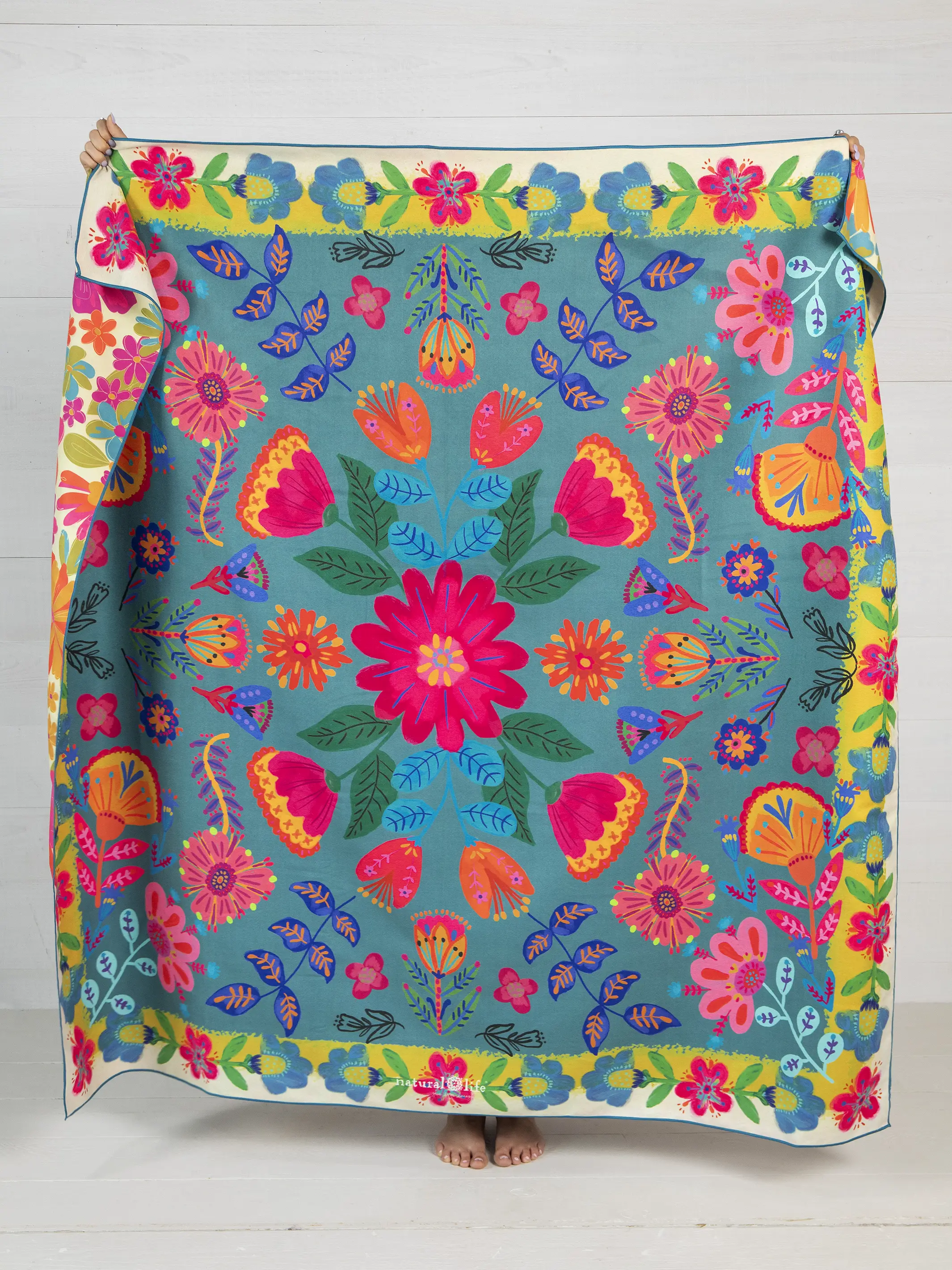 XL Double-Sided Beach Towel - Dark Turquoise Flower