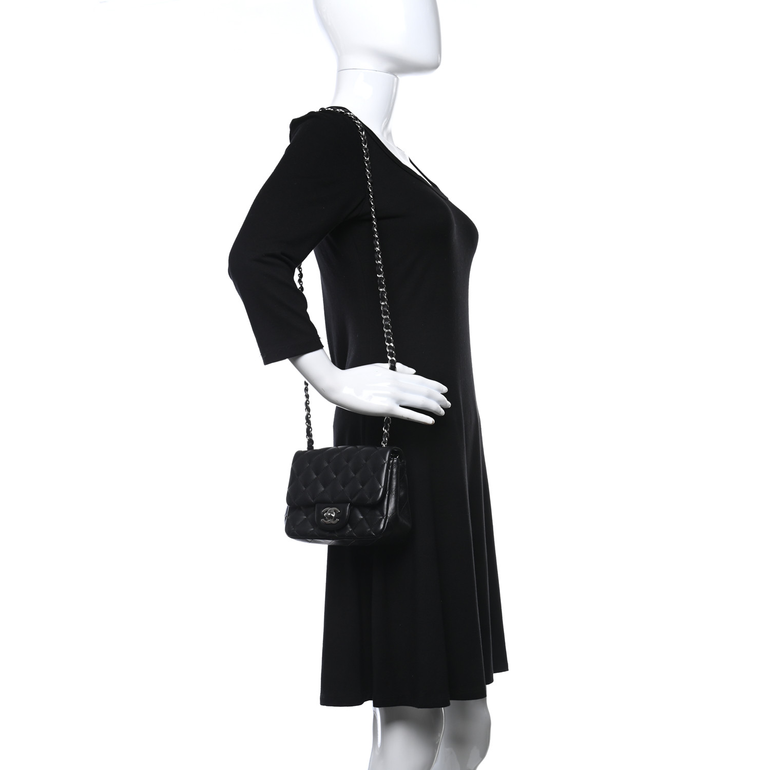 Lambskin Quilted Mini Square Flap Black