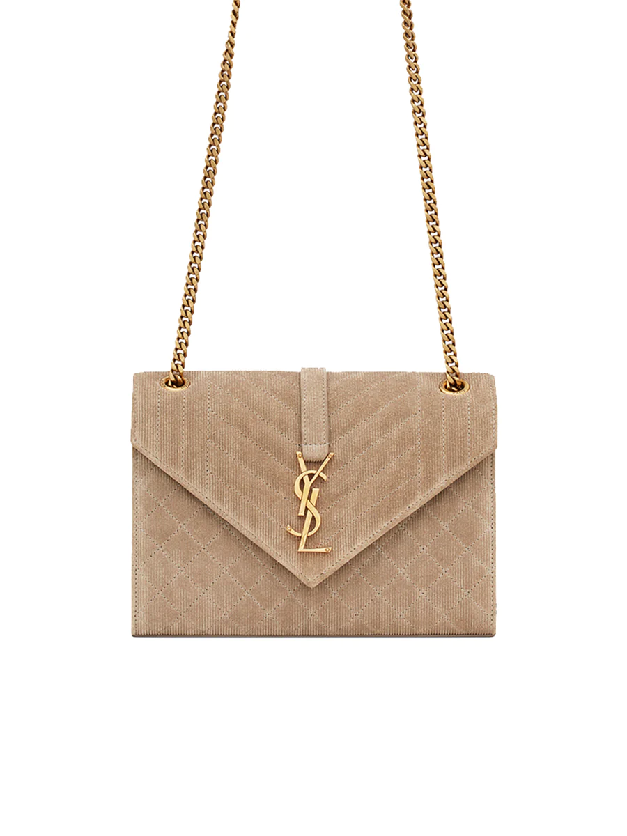 Envelope Medium Chain Bag in Mix Matelasse Corduroy in Greyish Brown
